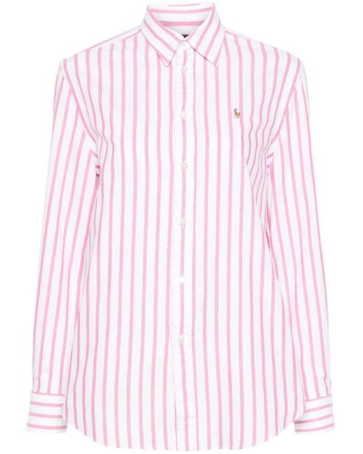 Polo Ralph Lauren Pink Polo-Pony-Motif Striped Shirt