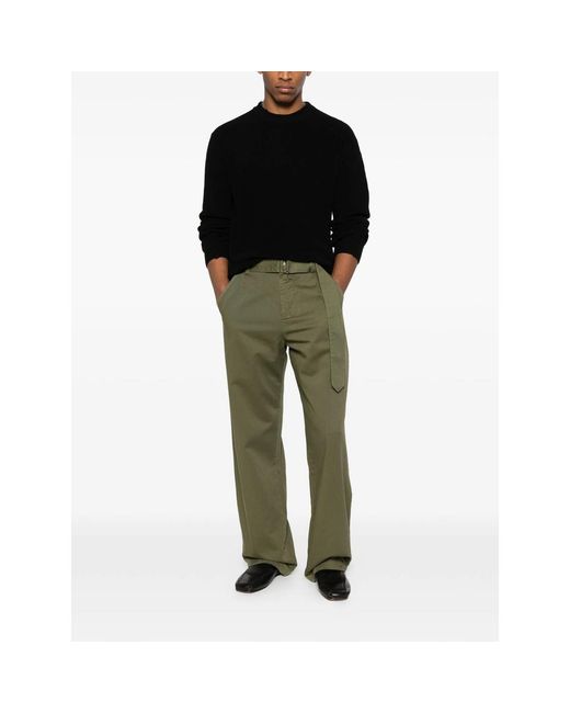 Laneus Green Belted Button Cargo Pants for men