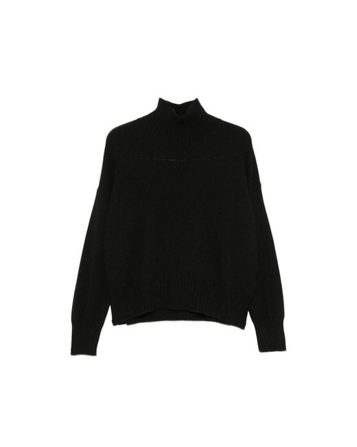 Aragona Black Roll-Neck Ribbed-Trim Sweater