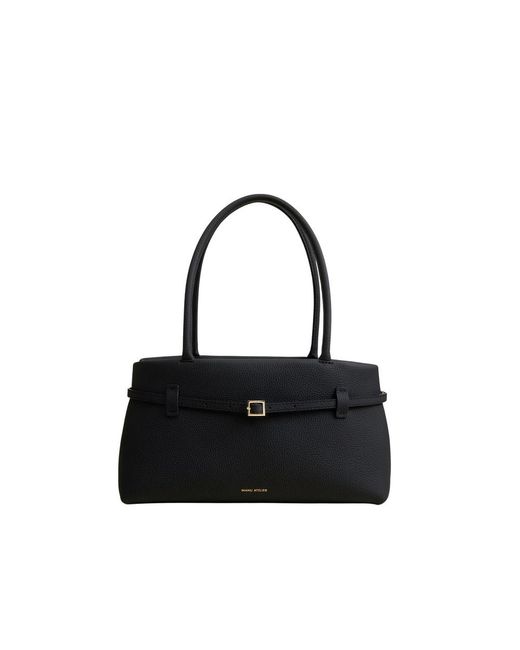 MANU Atelier Black Buckle-Strap Tubular-Handles Tote Bag