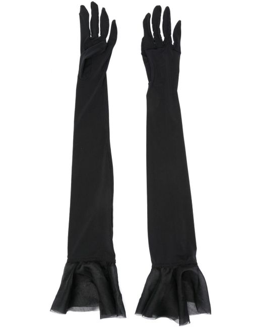 Anna October Black Ruffled-Cuffs Elbow-Length Gloves