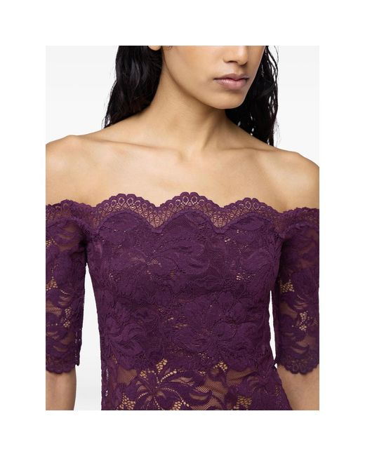 Rabanne Purple Layered-Lace Off-Shoulder Top