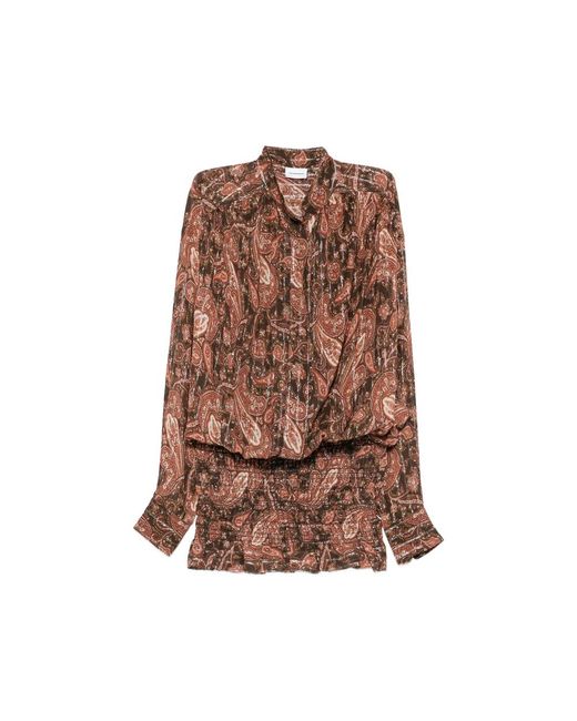 ANDAMANE Brown Paisley-Print Ruffled Dress