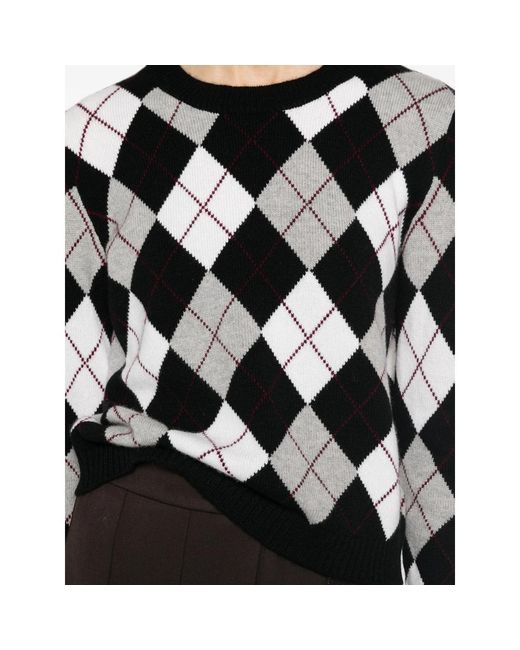 Lisa Yang Black Argyle-Knit Cashmere Sweater