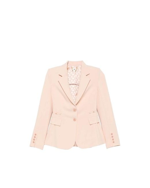 Elisabetta Franchi Pink Peak-Lapel Single-Breasted Blazer