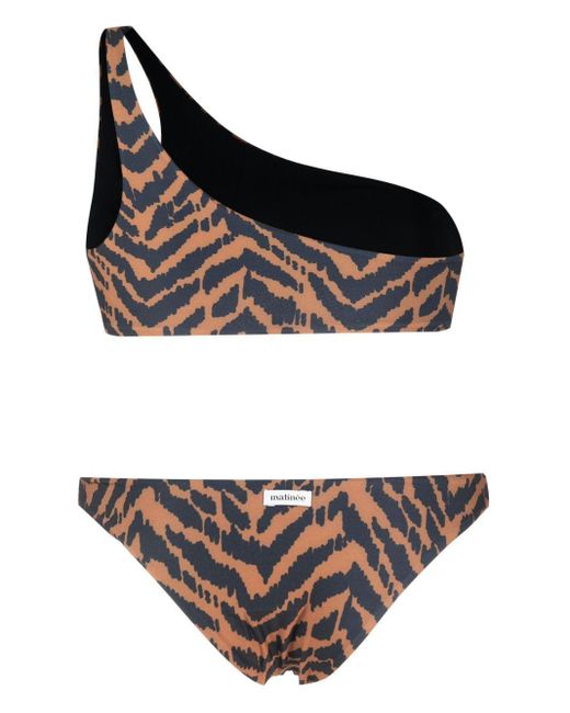 MATINEÉ Black Tiger-Print One-Shoulder Bikini