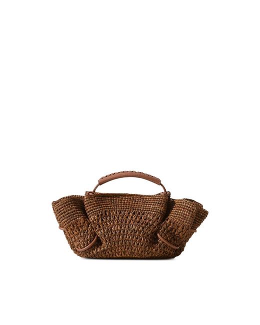 Hereu Brown Mini Arta Crochet Raffia Tote Bag