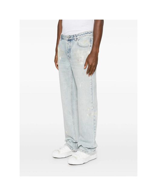 Cole Buxton Blue Paint-Splatter Distressed Jeans for men