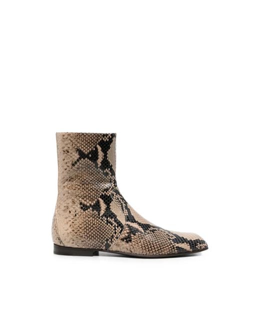 Khaite Brown Snake-Effect Ankle Boots