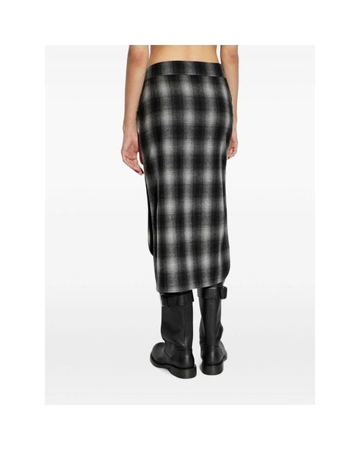 IRO Black Nylane Check Belted Midi Skirt