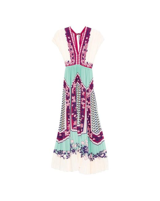 LaDoubleJ Purple V-Neck Floral Pleated Midi Dress
