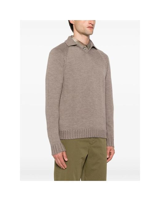 Zanone Brown Polo-Neck Wool Sweater for men