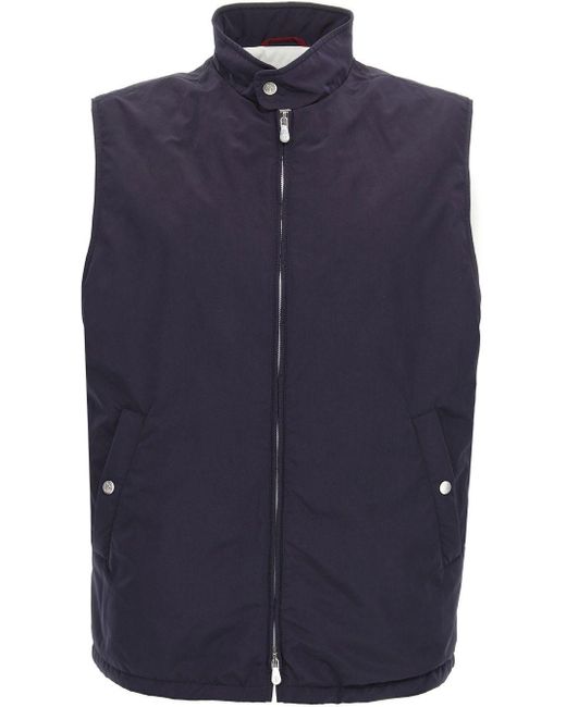 Brunello Cucinelli Blue Zip-Up Vest for men