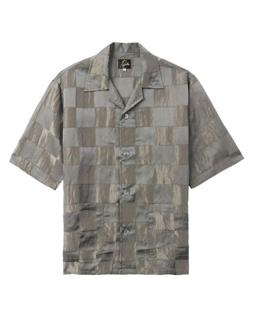 Needles Gray Crinkled Checkerboard Shirt for men