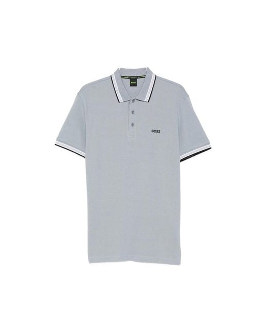 Boss Blue Paddy Logo-Embroidered Tipped Polo Shirt for men