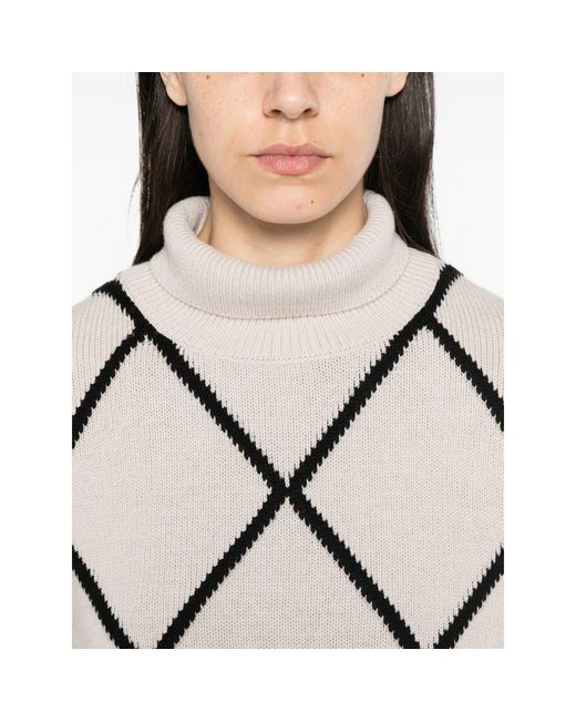 Allude Multicolor Argyle-Pattern Roll-Neck Sweater