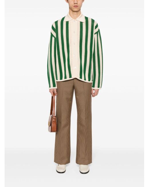 TENDER PERSON Green Open-Knit Striped Cardigan for men