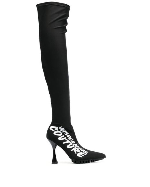 Versace Jeans Black Flair Logo Thigh-high Boots