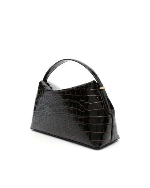 Totême Black T-Lock Croco-Embossed Top Handle Bag