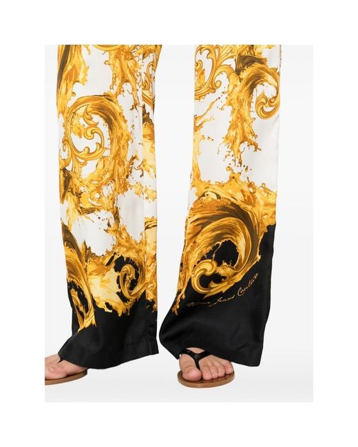 Versace Jeans Couture Metallic Barocco-Print Wide-Leg Trousers