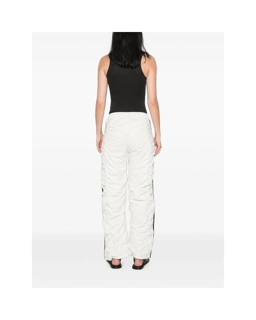 Adidas White Sporty Tp Ruched Side-Stripe Track Pants