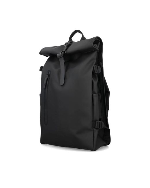 Rains Black Large Rolltop Backpack for men