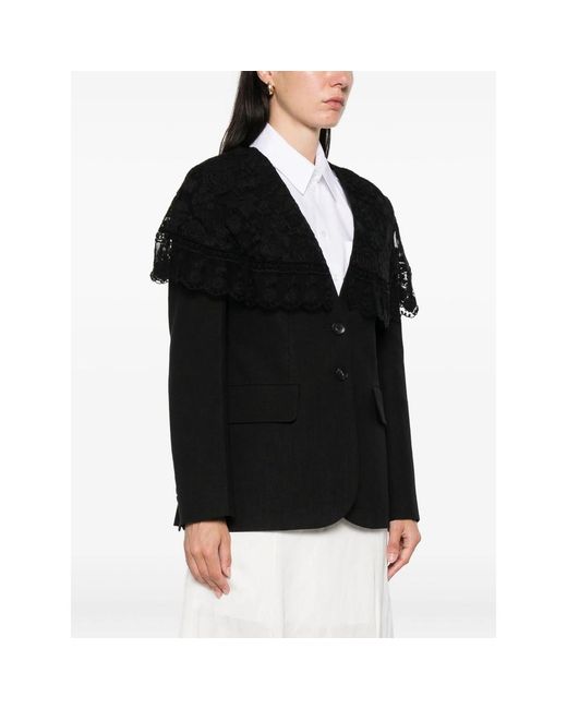 Sea Black Lace-Trimmed Pinstripe Jacket