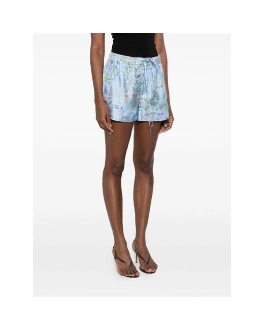 Gucci Blue Floral-Print Drawstring Shorts