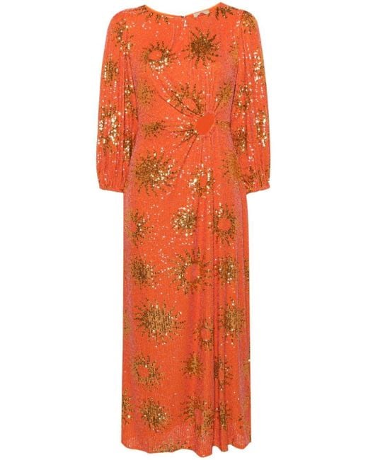 Farm Rio Orange Sunny Mood Sequin Midi Dress