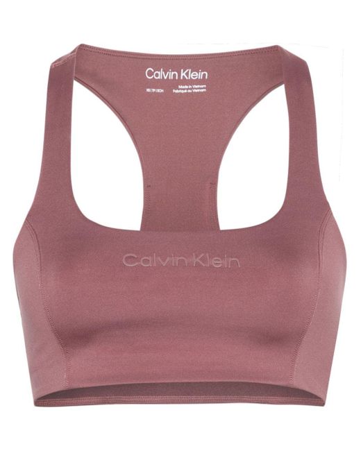 Calvin Klein Purple Logo-Lettering Sports Bra