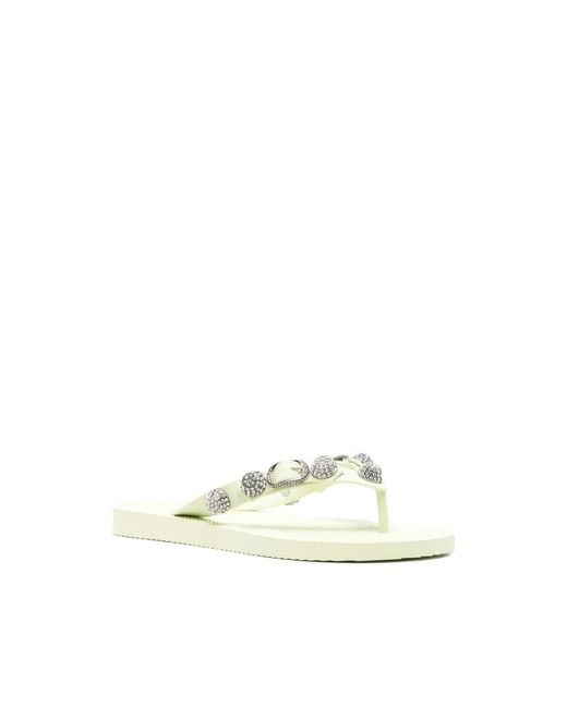 Balenciaga Natural Cagole Crystal-Embellished Thong-Strap Flip-Flops