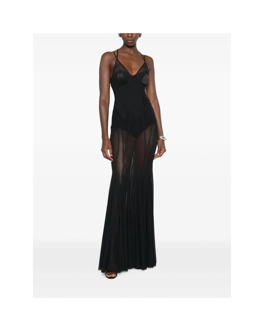 Elisabetta Franchi Black Sheer-Panelled Pleated Maxi Dress