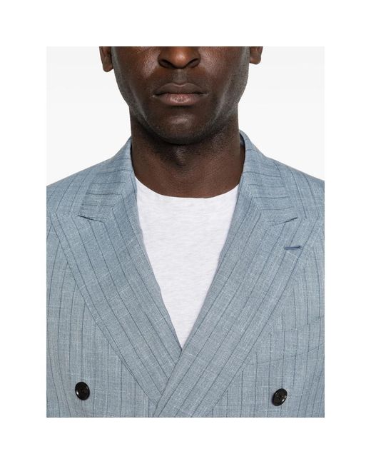 Caruso Blue Aida Pinstripe Double-Breasted Blazer for men