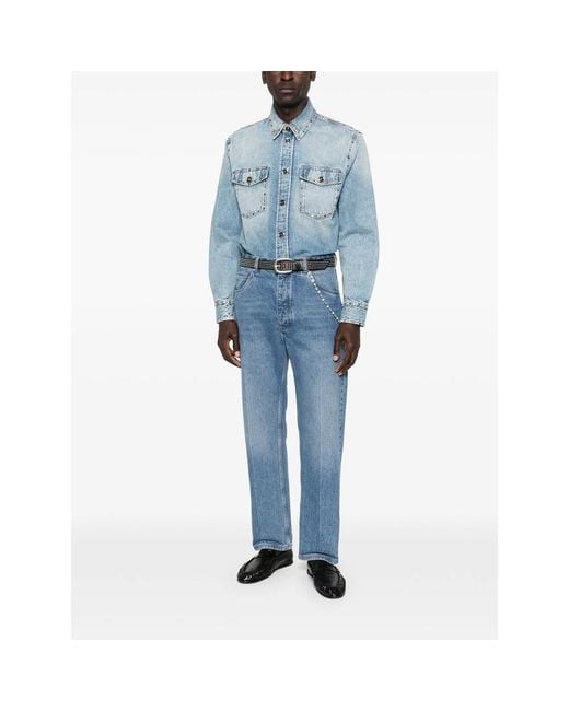 Versace Blue Studded-Pocket Shirt for men