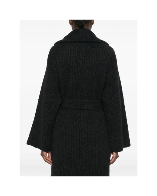 Alanui Black Ribbed-Knit Belted Coat