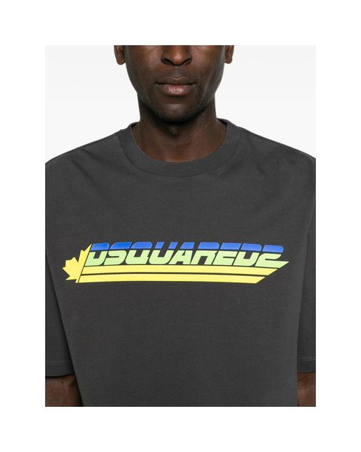 DSquared² Black Logo-Print Cotton T-Shirt for men