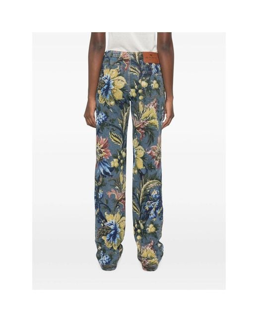 Etro Blue Floral-Print Jeans