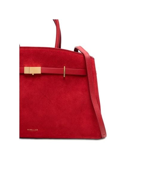 DeMellier London Red Midi Hudson Suede Tote Bag
