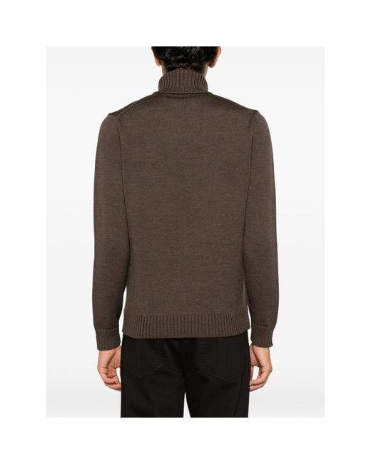 Zanone Brown Roll-Neck Ribbed-Trim Sweater for men