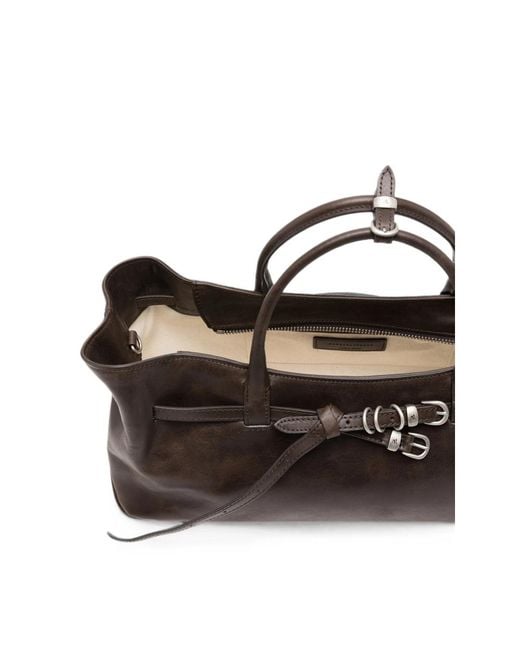 MARGE SHERWOOD Brown Grandma Buckled Leather Tote Bag