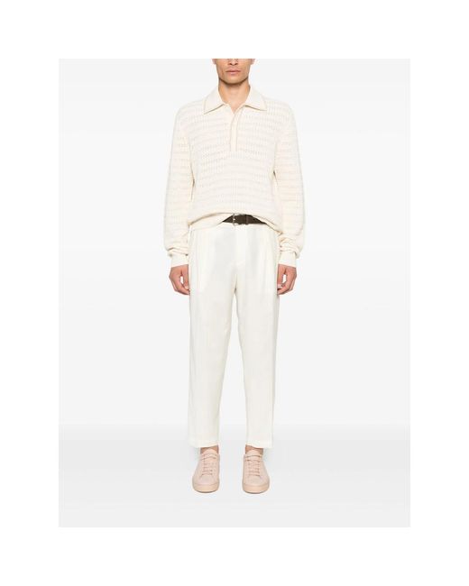 BRIGLIA White Pleated Wool Trousers for men