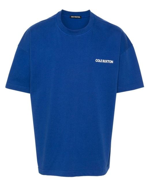 Cole Buxton Blue Logo-Print Cotton T-Shirt for men