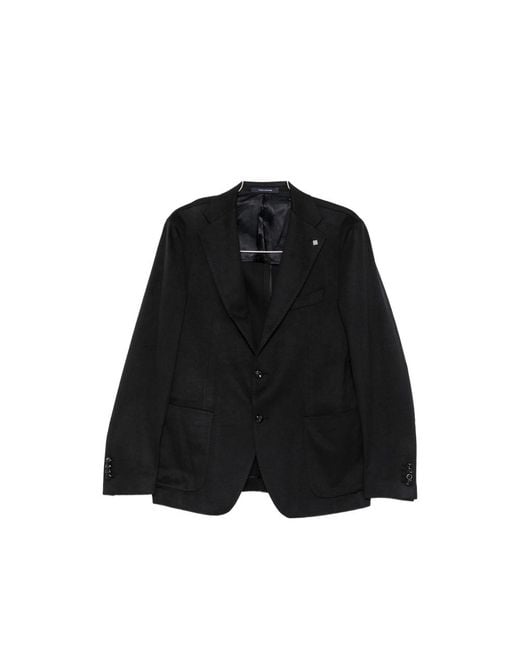 Tagliatore Black Single-Breasted Buttoned Blazer for men