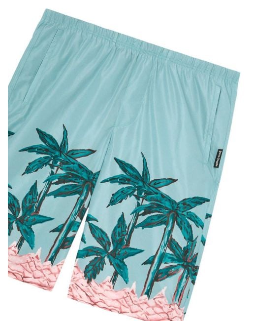 Palm Angels Green Palms Row-print Swim Shorts for men