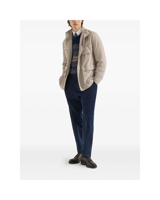 Brunello Cucinelli Blue Nordic Jacquard Sweater for men