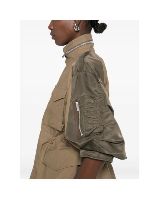 Sacai Green Panelled Drawstring-Waist Jacket