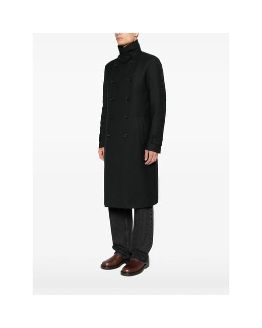 Reveres 1949 Black Double-Breasted High-Neck Coat for men