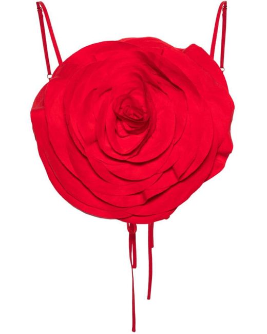 Blumarine Red Floral-Appliqué Cropped Top
