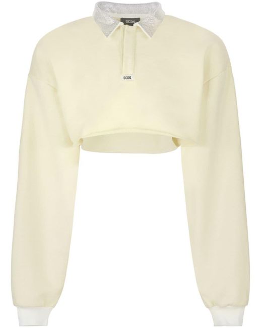 Gcds Natural Bling Cropped Polo Top