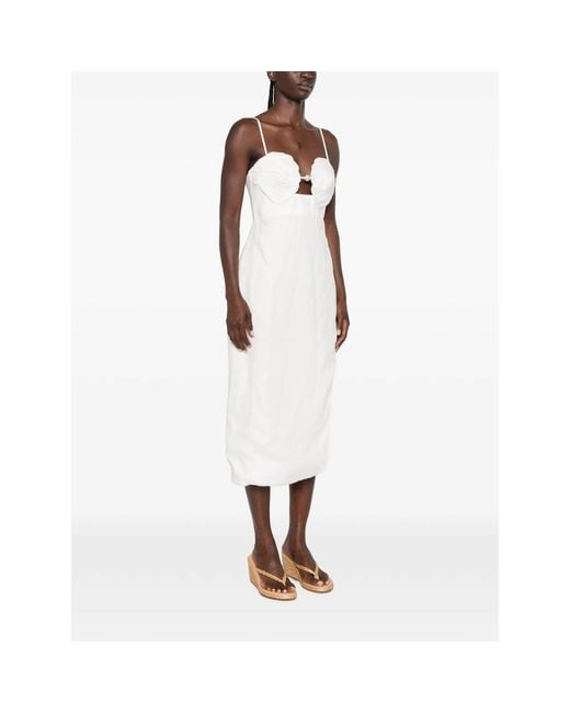Farm Rio White Shell-Detail Bodice Pearl Midi Dress